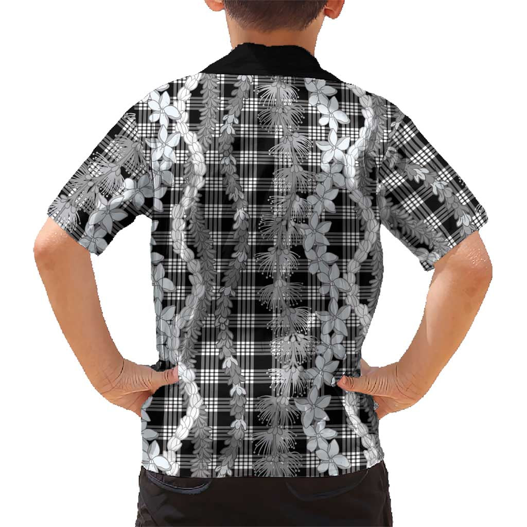 Hawaiian Ohia Lehua Lei Family Matching Off Shoulder Short Dress and Hawaiian Shirt Plaid Palaka Eleele Pattern LT9 - Polynesian Pride