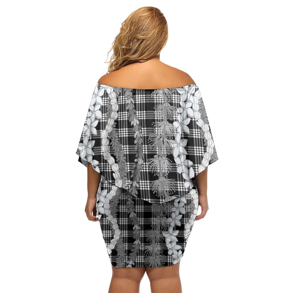 Hawaiian Ohia Lehua Lei Family Matching Off Shoulder Short Dress and Hawaiian Shirt Plaid Palaka Eleele Pattern LT9 - Polynesian Pride