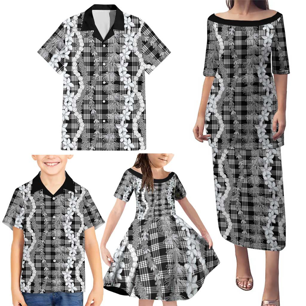 Hawaiian Ohia Lehua Lei Family Matching Puletasi and Hawaiian Shirt Plaid Palaka Eleele Pattern LT9 - Polynesian Pride