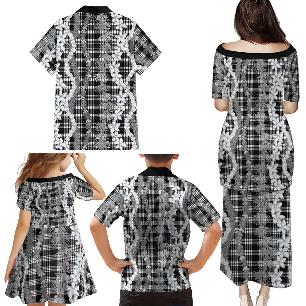 Hawaiian Ohia Lehua Lei Family Matching Puletasi and Hawaiian Shirt Plaid Palaka Eleele Pattern LT9 - Polynesian Pride