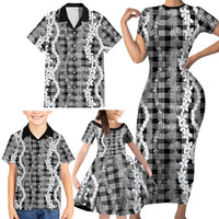 Hawaiian Ohia Lehua Lei Family Matching Short Sleeve Bodycon Dress and Hawaiian Shirt Plaid Palaka Eleele Pattern LT9 - Polynesian Pride