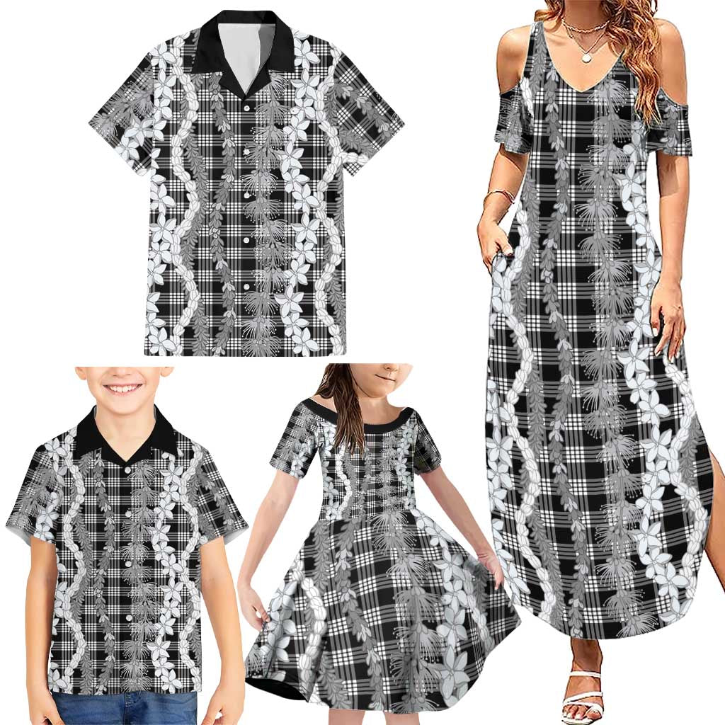 Hawaiian Ohia Lehua Lei Family Matching Summer Maxi Dress and Hawaiian Shirt Plaid Palaka Eleele Pattern LT9 - Polynesian Pride