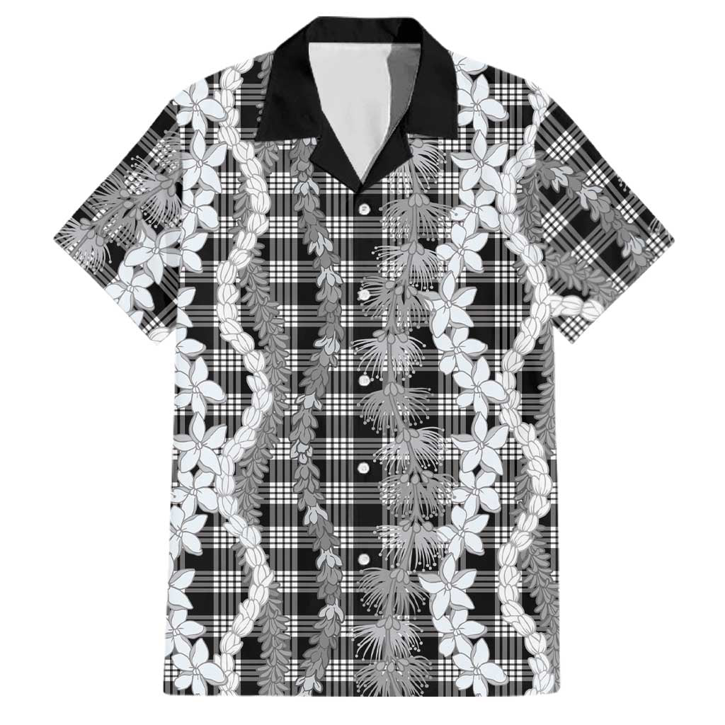Hawaiian Ohia Lehua Lei Family Matching Summer Maxi Dress and Hawaiian Shirt Plaid Palaka Eleele Pattern LT9 Dad's Shirt - Short Sleeve Black - Polynesian Pride