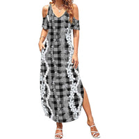Hawaiian Ohia Lehua Lei Family Matching Summer Maxi Dress and Hawaiian Shirt Plaid Palaka Eleele Pattern LT9 Black - Polynesian Pride