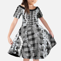 Hawaiian Ohia Lehua Lei Family Matching Tank Maxi Dress and Hawaiian Shirt Plaid Palaka Eleele Pattern LT9 Daughter's Dress Black - Polynesian Pride