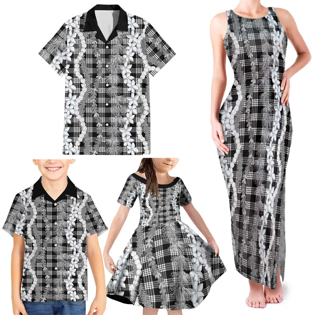 Hawaiian Ohia Lehua Lei Family Matching Tank Maxi Dress and Hawaiian Shirt Plaid Palaka Eleele Pattern LT9 - Polynesian Pride