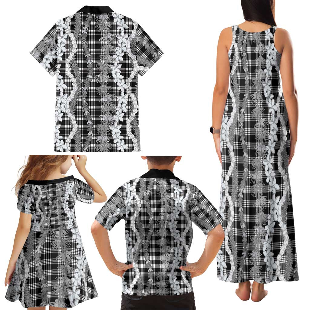 Hawaiian Ohia Lehua Lei Family Matching Tank Maxi Dress and Hawaiian Shirt Plaid Palaka Eleele Pattern LT9 - Polynesian Pride