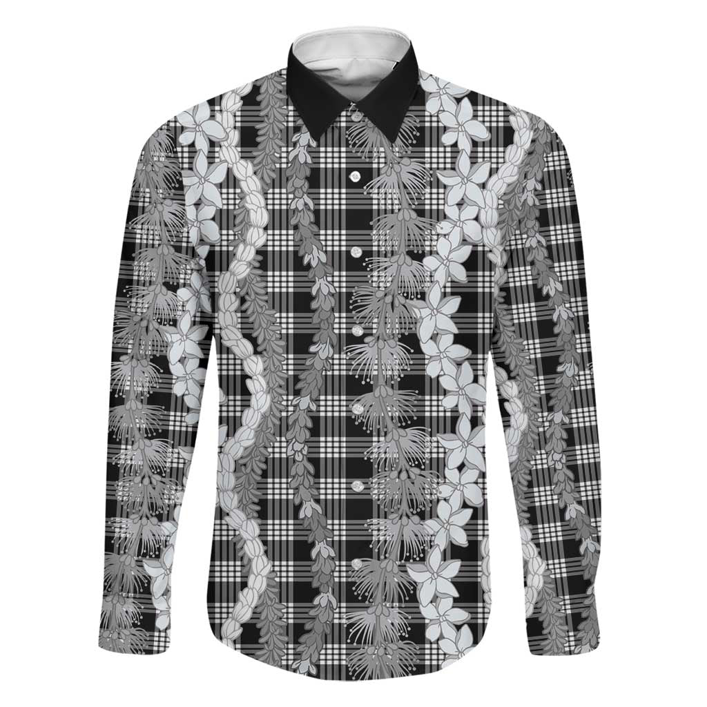 Hawaiian Ohia Lehua Lei Family Matching Tank Maxi Dress and Hawaiian Shirt Plaid Palaka Eleele Pattern LT9 Dad's Shirt - Long Sleeve Black - Polynesian Pride
