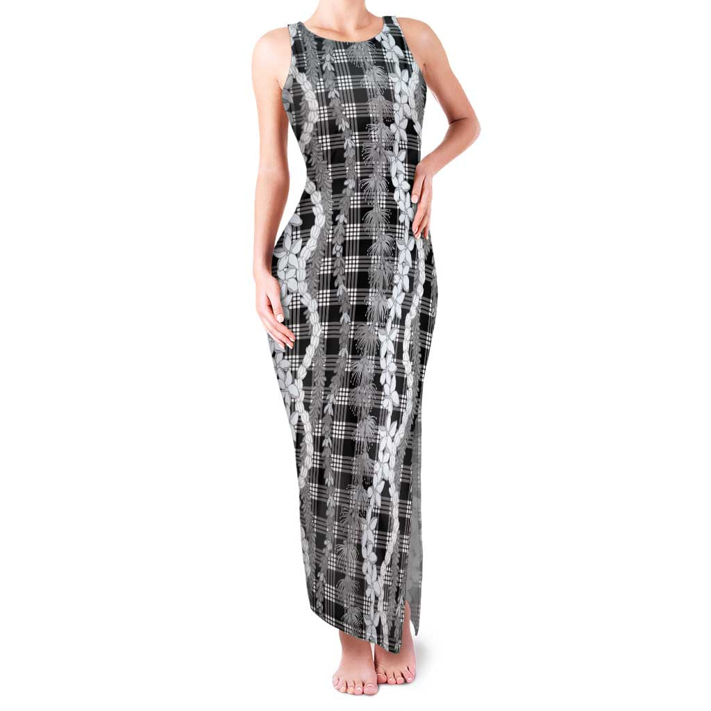 Hawaiian Ohia Lehua Lei Family Matching Tank Maxi Dress and Hawaiian Shirt Plaid Palaka Eleele Pattern LT9 Black - Polynesian Pride