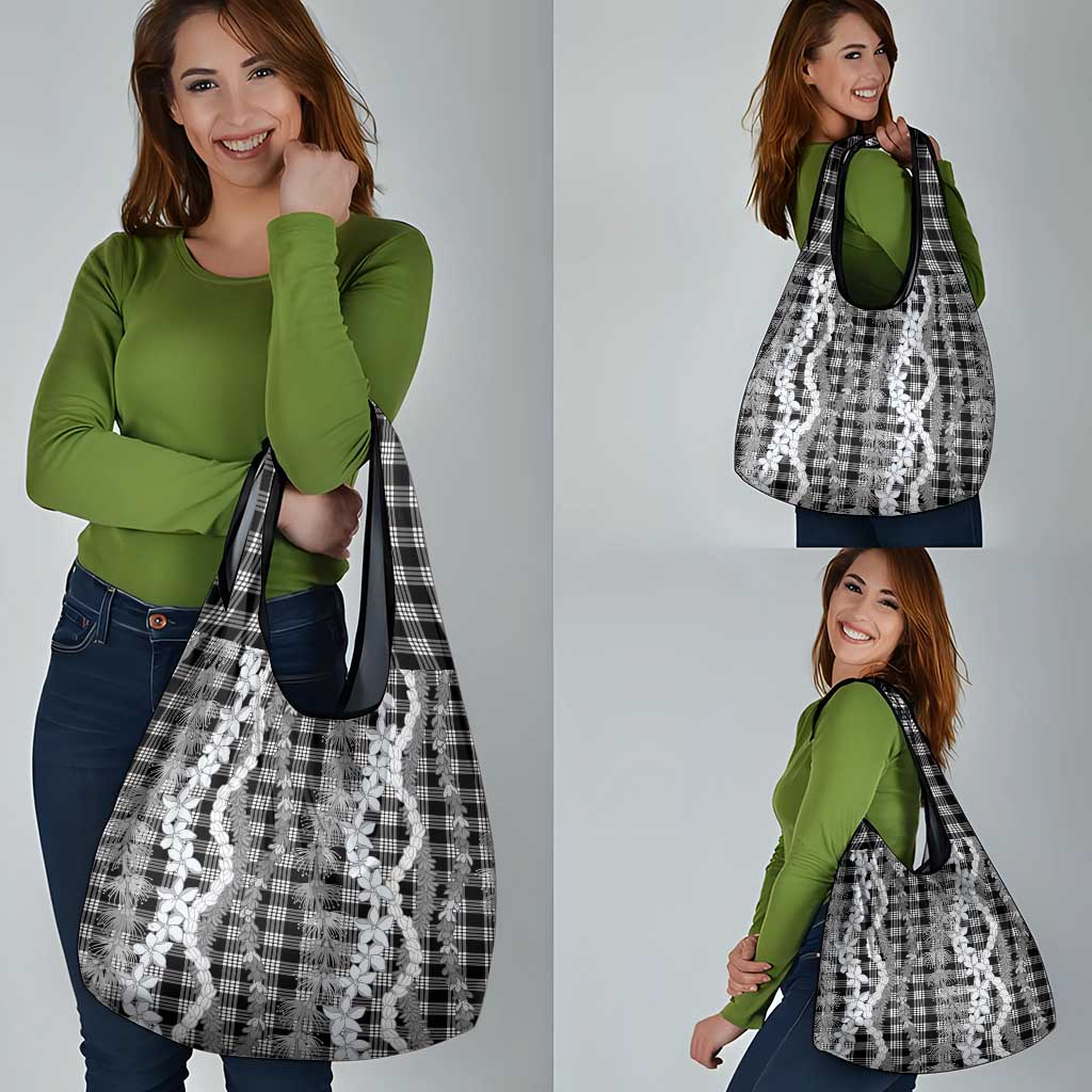Hawaiian Ohia Lehua Lei Grocery Bag Plaid Palaka Eleele Pattern - Polynesian Pride