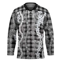 Hawaiian Ohia Lehua Lei Hockey Jersey Plaid Palaka Eleele Pattern LT9 Unisex Black - Polynesian Pride