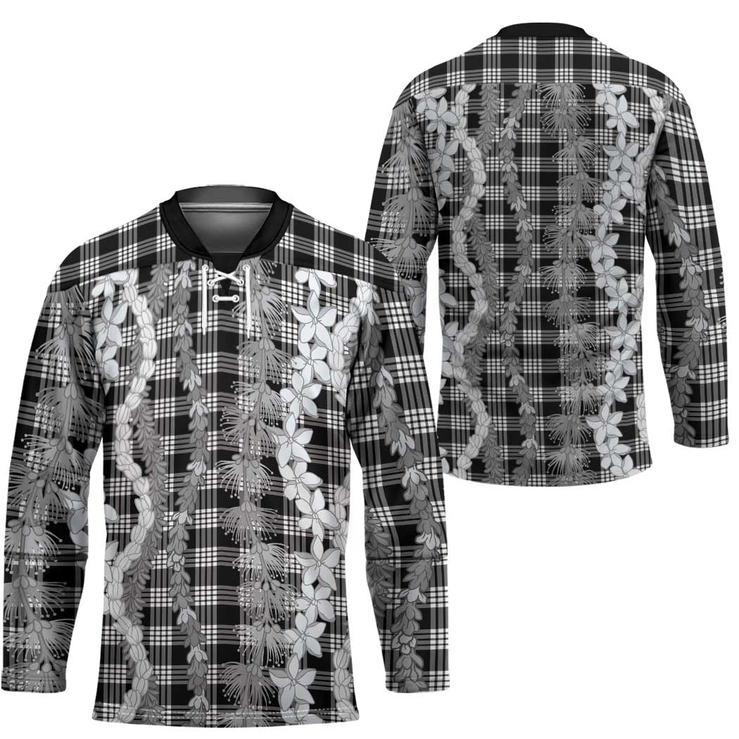 Hawaiian Ohia Lehua Lei Hockey Jersey Plaid Palaka Eleele Pattern LT9 - Polynesian Pride
