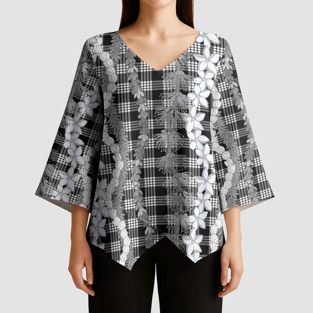 Hawaiian Ohia Lehua Lei Kimono Sleeve Blouse Plaid Palaka Eleele Pattern LT9 - Polynesian Pride