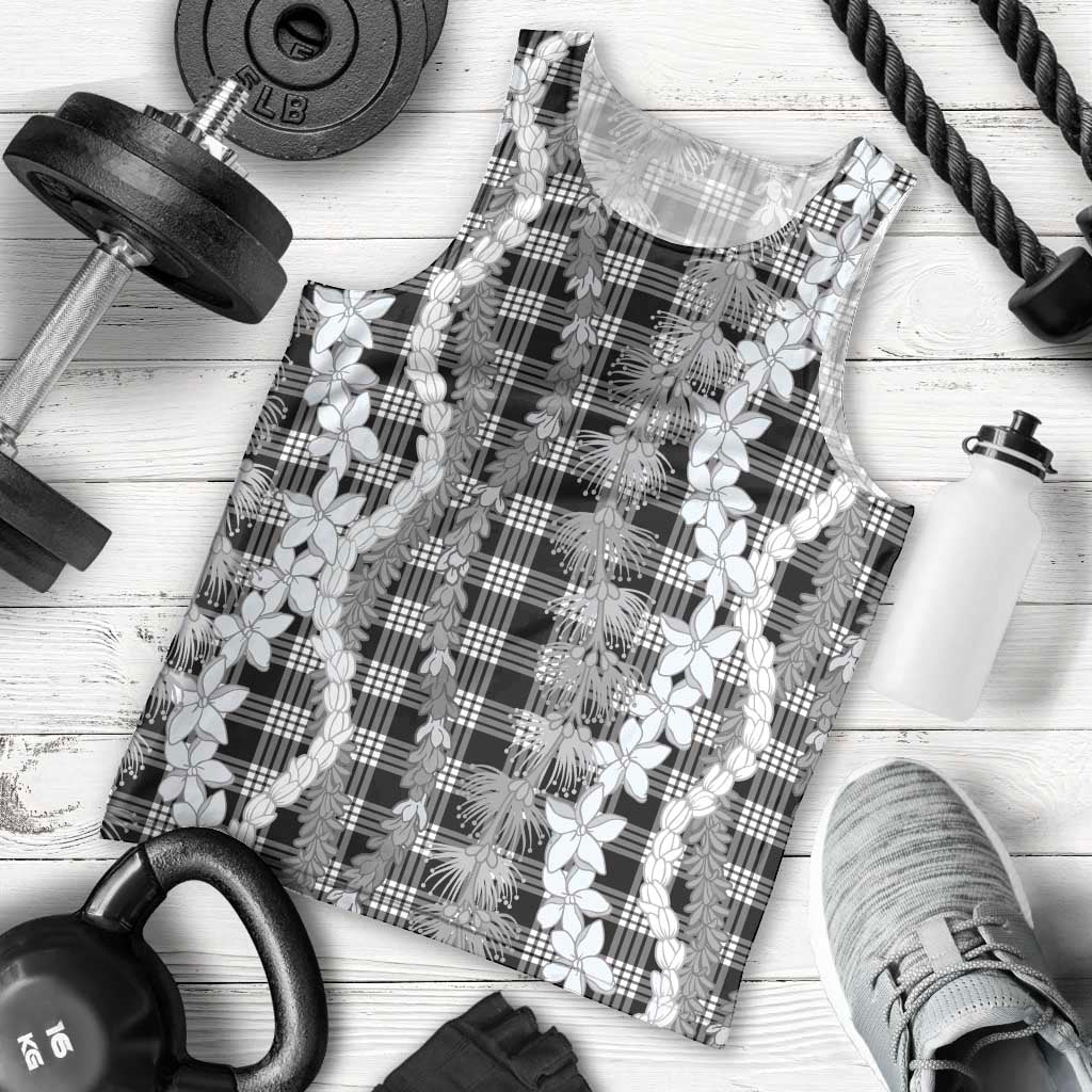 Hawaiian Ohia Lehua Lei Men Tank Top Plaid Palaka Eleele Pattern - Polynesian Pride