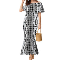Hawaiian Ohia Lehua Lei Mermaid Dress Plaid Palaka Eleele Pattern LT9 Women Black - Polynesian Pride