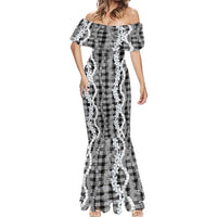 Hawaiian Ohia Lehua Lei Mermaid Dress Plaid Palaka Eleele Pattern LT9 - Polynesian Pride