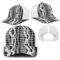 Hawaiian Ohia Lehua Lei Mesh Trucker Cap Plaid Palaka Eleele Pattern - Polynesian Pride