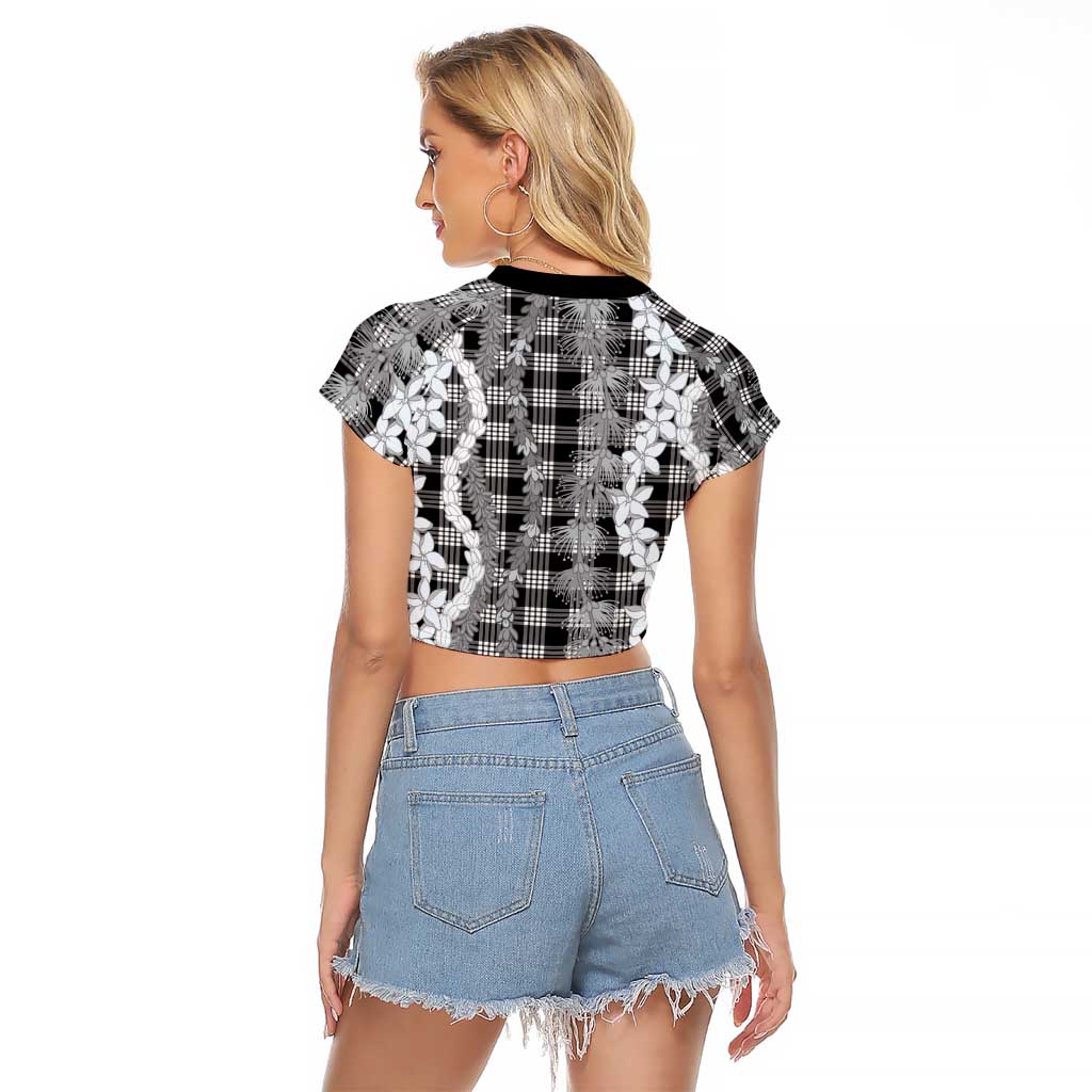 Hawaiian Ohia Lehua Lei Raglan Cropped T Shirt Plaid Palaka Eleele Pattern - Polynesian Pride
