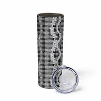 Hawaiian Ohia Lehua Lei Skinny Tumbler Plaid Palaka Eleele Pattern - Polynesian Pride