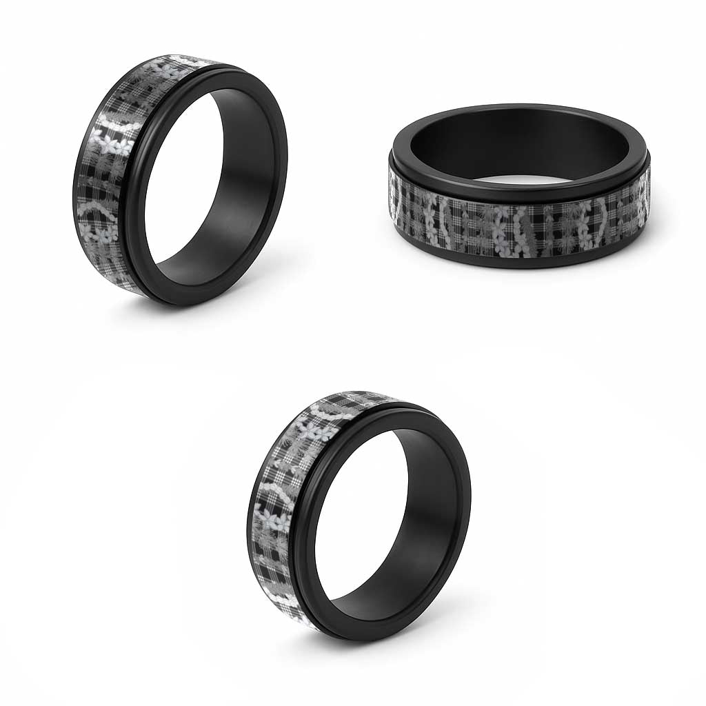 Hawaiian Ohia Lehua Lei Spinner Ring Plaid Palaka Eleele Pattern - Polynesian Pride