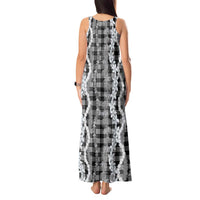 Hawaiian Ohia Lehua Lei Tank Maxi Dress Plaid Palaka Eleele Pattern - Polynesian Pride