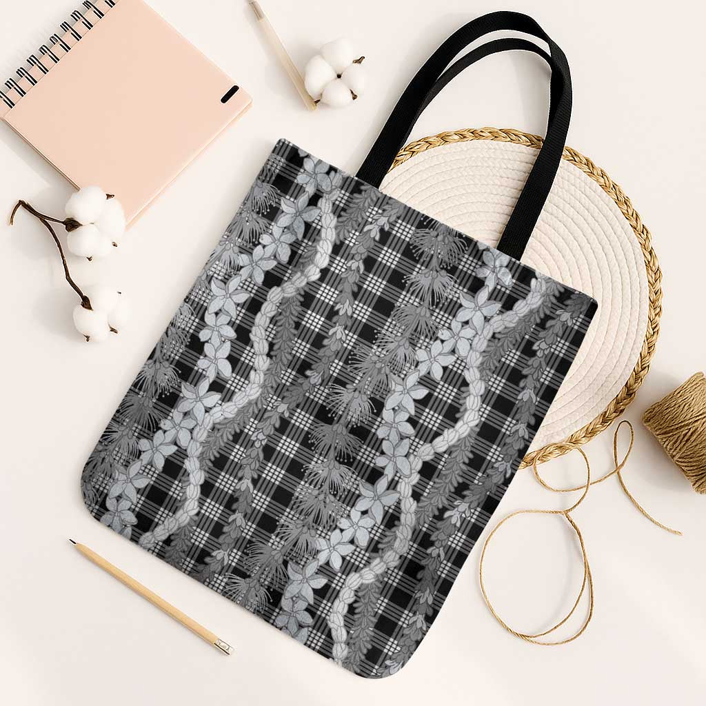 Hawaiian Ohia Lehua Lei Tote Bag Plaid Palaka Eleele Pattern - Polynesian Pride