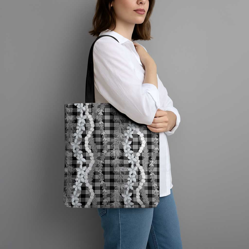 Hawaiian Ohia Lehua Lei Tote Bag Plaid Palaka Eleele Pattern - Polynesian Pride