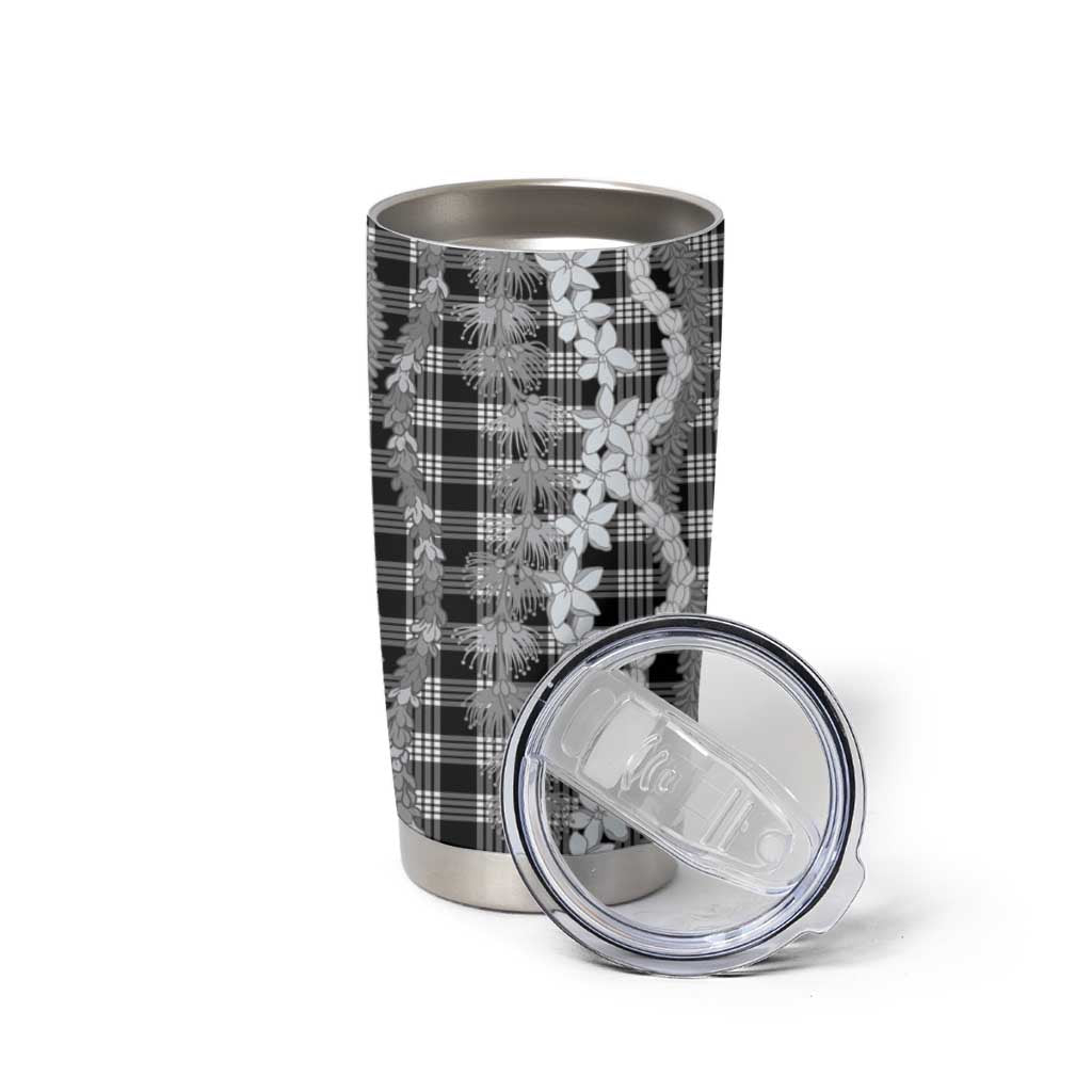 Hawaiian Ohia Lehua Lei Tumbler Cup Plaid Palaka Eleele Pattern - Polynesian Pride