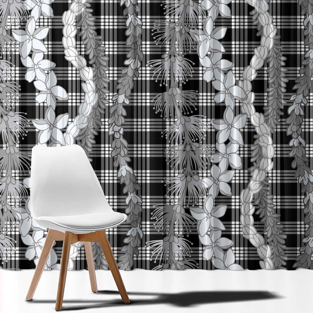 Hawaiian Ohia Lehua Lei Window Curtain Plaid Palaka Eleele Pattern - Polynesian Pride
