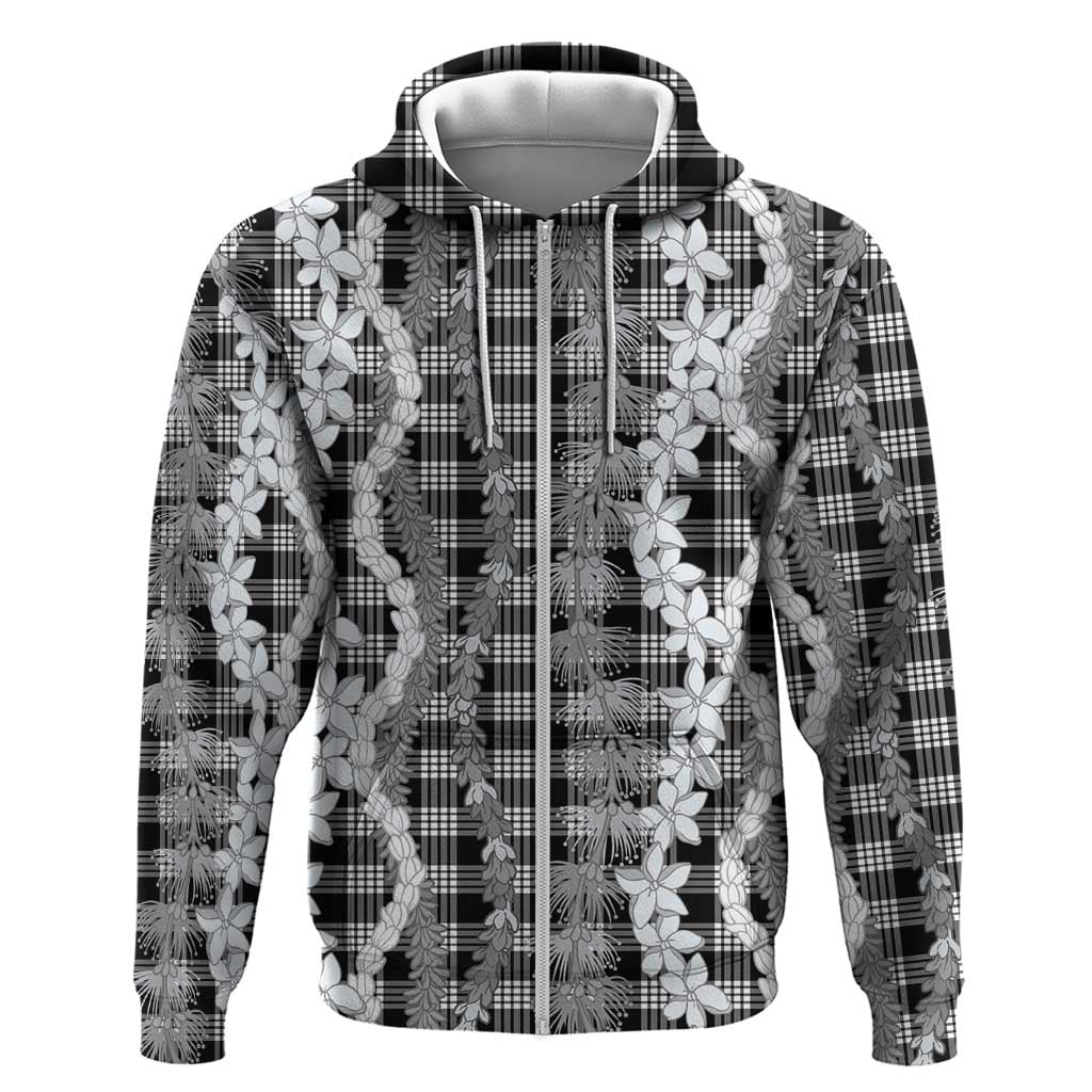 Hawaiian Ohia Lehua Lei Zip Hoodie Plaid Palaka Eleele Pattern - Polynesian Pride