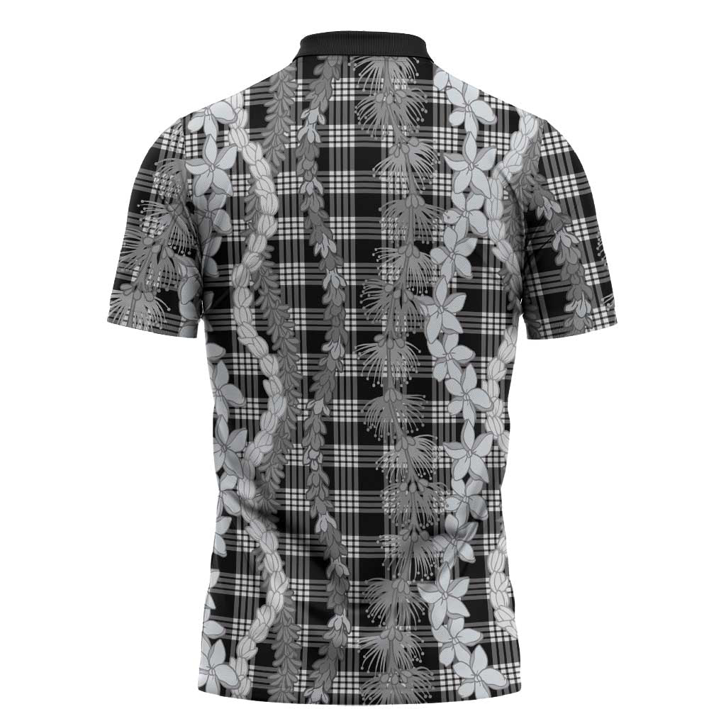 Hawaiian Ohia Lehua Lei Zipper Polo Shirt Plaid Palaka Eleele Pattern - Polynesian Pride