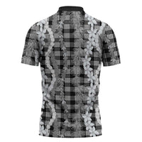 Hawaiian Ohia Lehua Lei Zipper Polo Shirt Plaid Palaka Eleele Pattern - Polynesian Pride