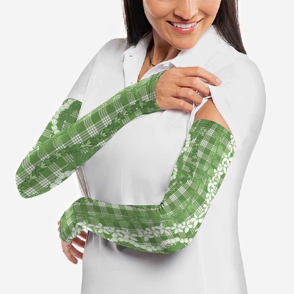 Hawaiian Ohia Lehua Lei Arm Sleeves Plaid Palaka Omaomao Pattern - Polynesian Pride