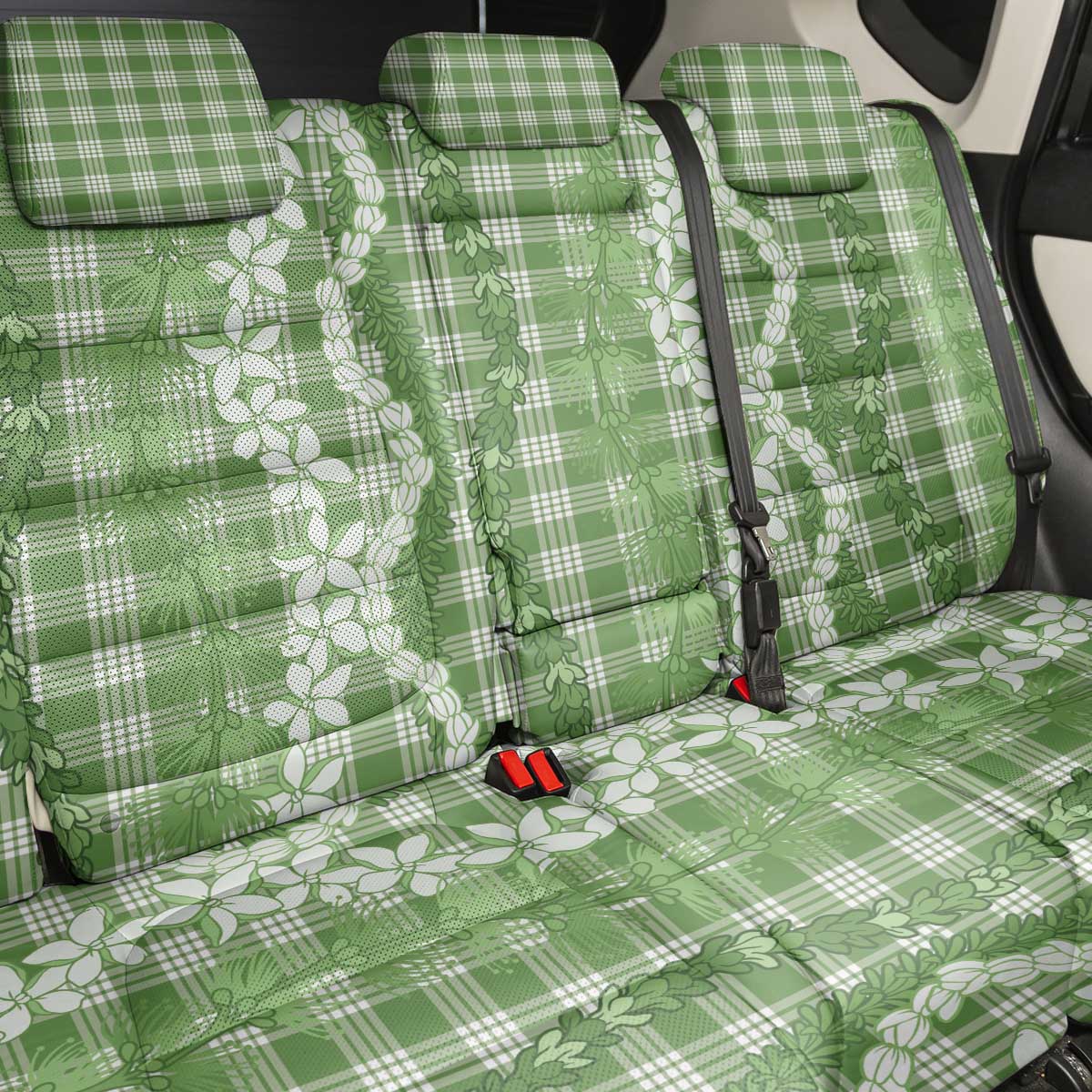 Hawaiian Ohia Lehua Lei Back Car Seat Cover Plaid Palaka Omaomao Pattern LT9 - Polynesian Pride