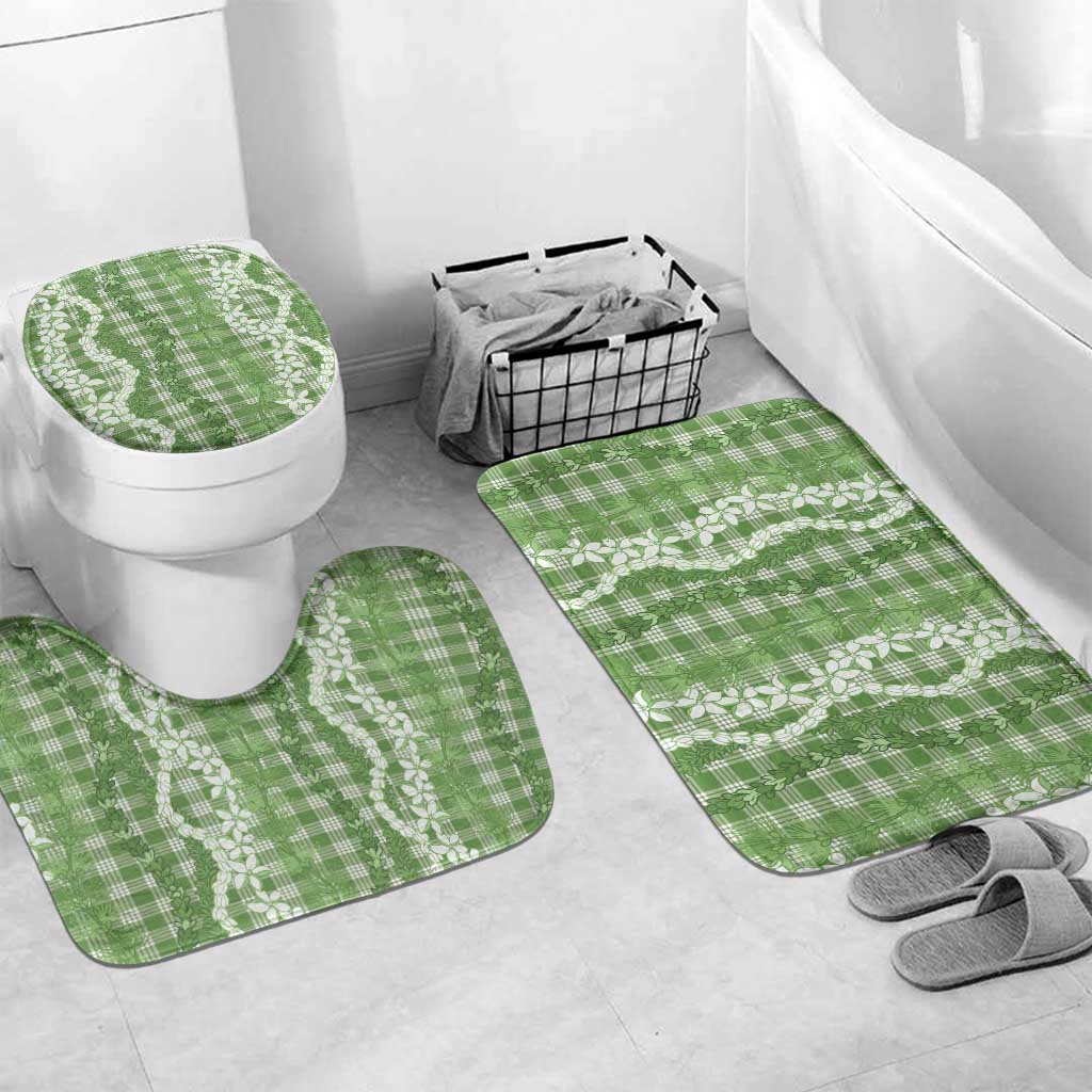 Hawaiian Ohia Lehua Lei Bathroom Set Plaid Palaka Omaomao Pattern LT9 Mat Set Only (3 pcs) One Size Green - Polynesian Pride