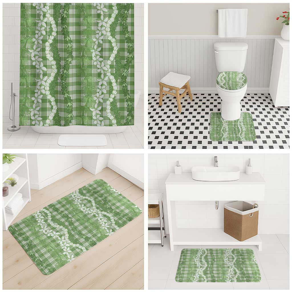 Hawaiian Ohia Lehua Lei Bathroom Set Plaid Palaka Omaomao Pattern LT9 - Polynesian Pride