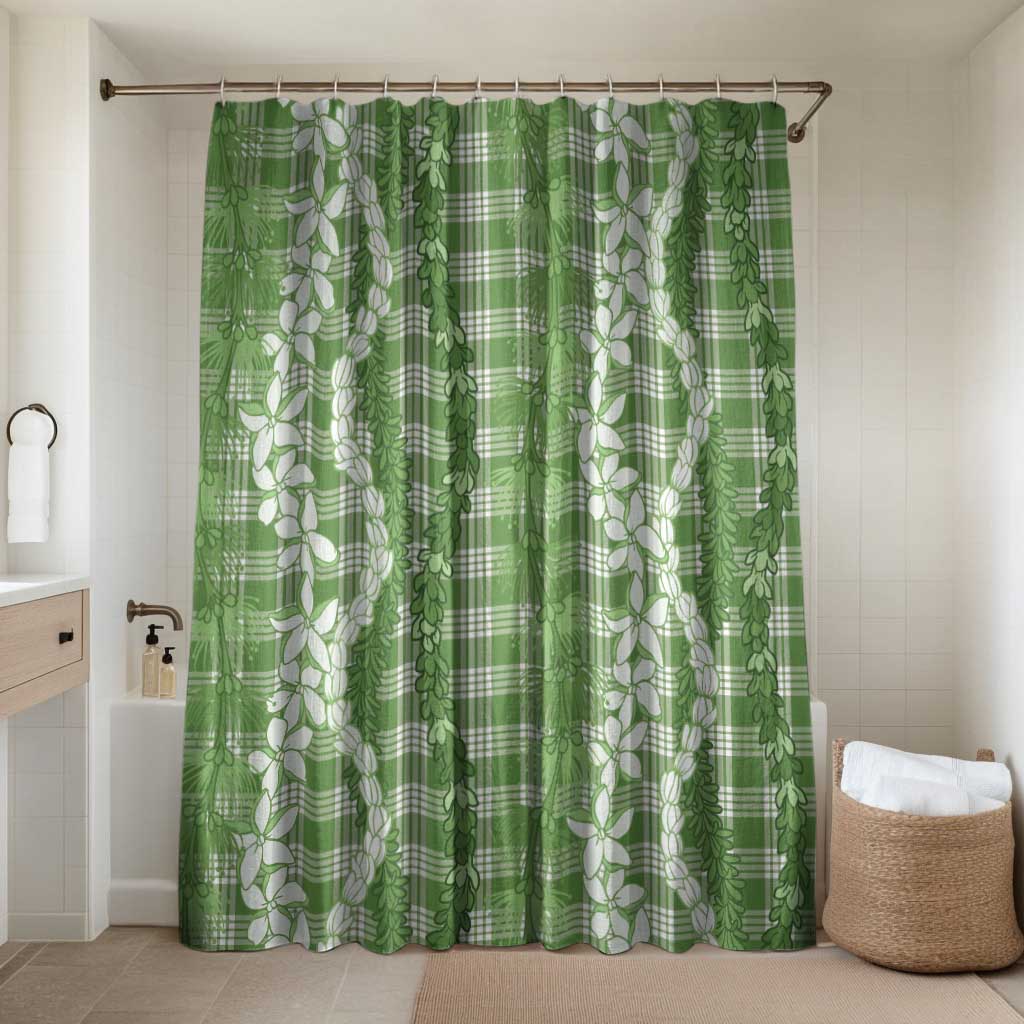 Hawaiian Ohia Lehua Lei Bathroom Set Plaid Palaka Omaomao Pattern LT9 Shower Curtain Only Green - Polynesian Pride
