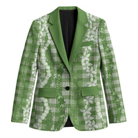 Hawaiian Ohia Lehua Lei Blazer Plaid Palaka Omaomao Pattern LT9 Unisex Green - Polynesian Pride