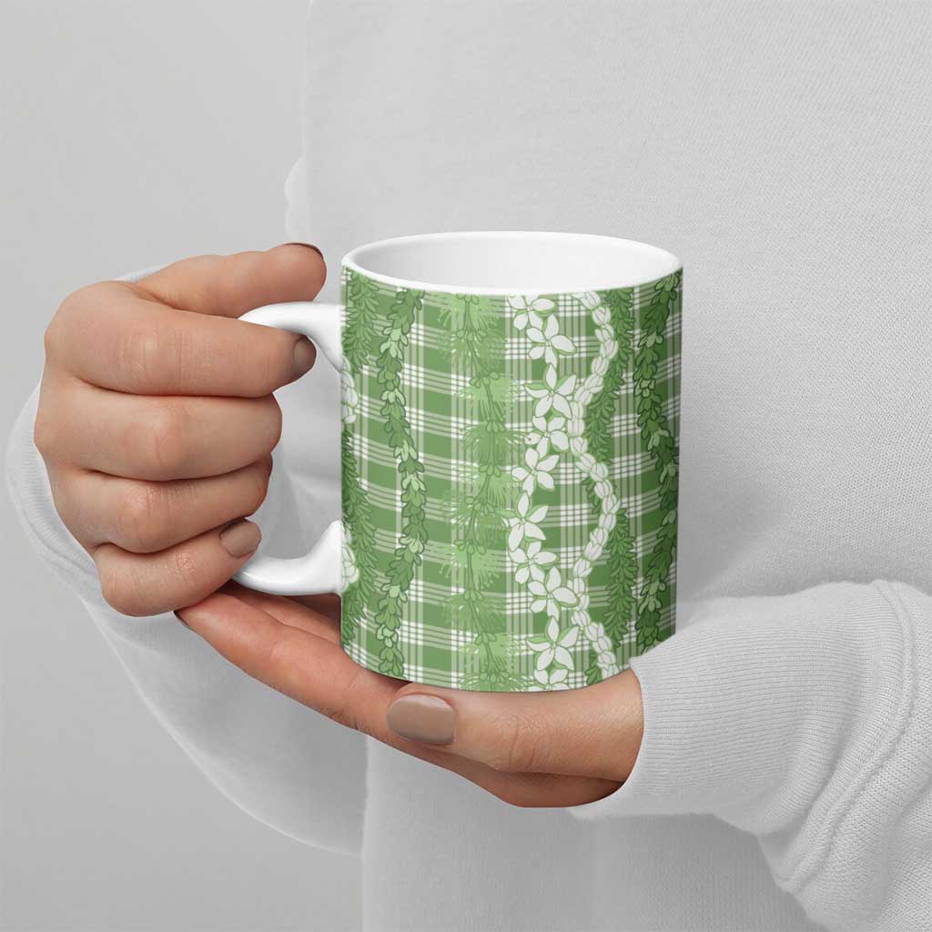 Hawaiian Ohia Lehua Lei Ceramic Mug Plaid Palaka Omaomao Pattern - Polynesian Pride