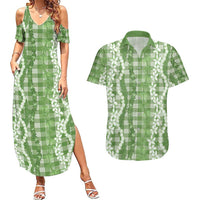Hawaiian Ohia Lehua Lei Couples Matching Summer Maxi Dress and Hawaiian Shirt Plaid Palaka Omaomao Pattern LT9 Green - Polynesian Pride