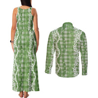 Hawaiian Ohia Lehua Lei Couples Matching Tank Maxi Dress and Long Sleeve Button Shirt Plaid Palaka Omaomao Pattern LT9 - Polynesian Pride