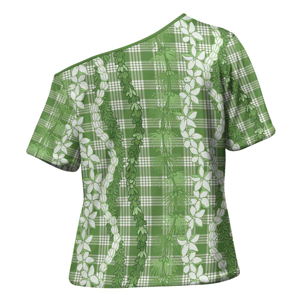 Hawaiian Ohia Lehua Lei Cross Shoulder Shirt Plaid Palaka Omaomao Pattern LT9 - Polynesian Pride