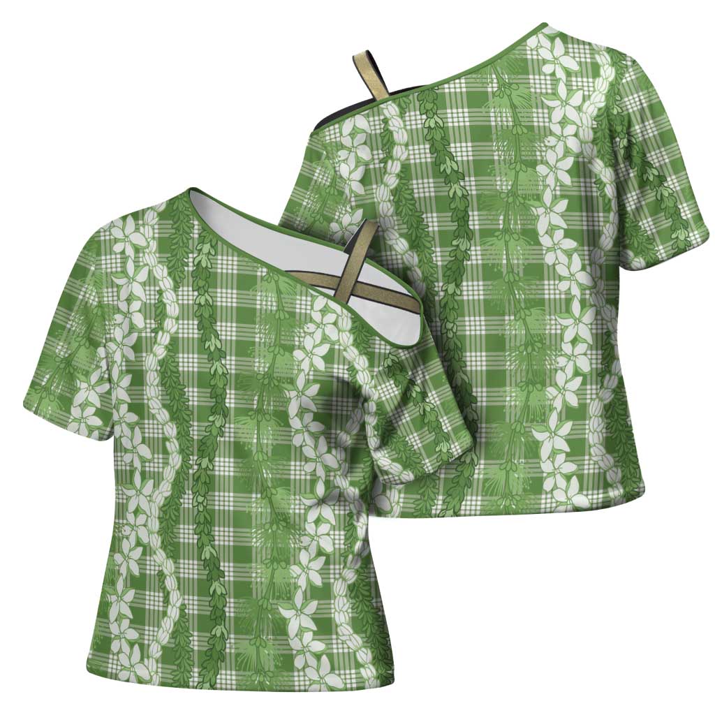 Hawaiian Ohia Lehua Lei Cross Shoulder Shirt Plaid Palaka Omaomao Pattern LT9 - Polynesian Pride