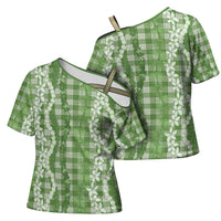 Hawaiian Ohia Lehua Lei Cross Shoulder Shirt Plaid Palaka Omaomao Pattern LT9 - Polynesian Pride