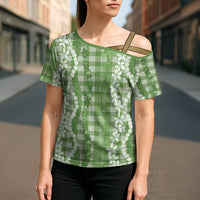 Hawaiian Ohia Lehua Lei Cross Shoulder Shirt Plaid Palaka Omaomao Pattern LT9 - Polynesian Pride