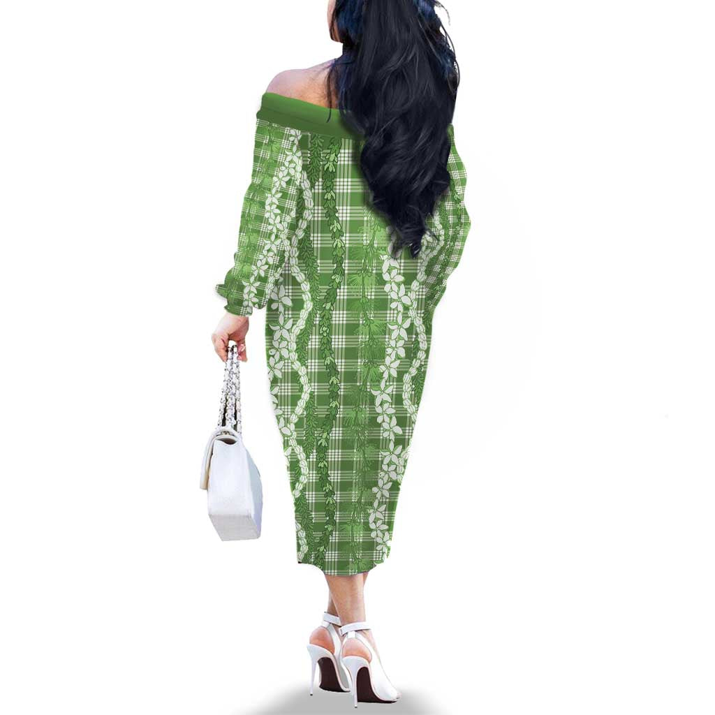 Hawaiian Ohia Lehua Lei Family Matching Off The Shoulder Long Sleeve Dress and Hawaiian Shirt Plaid Palaka Omaomao Pattern LT9 - Polynesian Pride