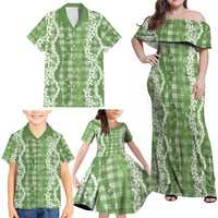 Hawaiian Ohia Lehua Lei Family Matching Off Shoulder Maxi Dress and Hawaiian Shirt Plaid Palaka Omaomao Pattern LT9 - Polynesian Pride