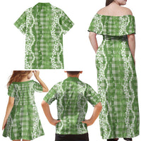 Hawaiian Ohia Lehua Lei Family Matching Off Shoulder Maxi Dress and Hawaiian Shirt Plaid Palaka Omaomao Pattern LT9 - Polynesian Pride