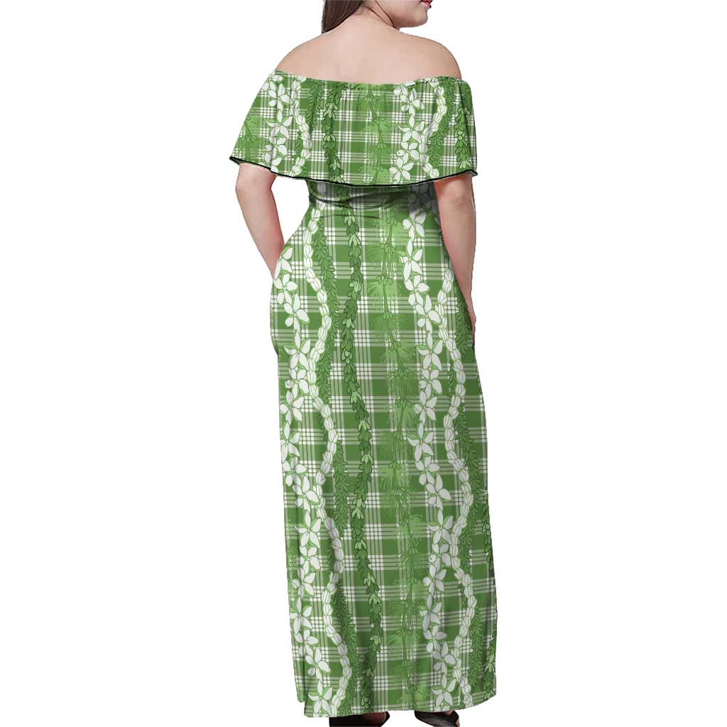 Hawaiian Ohia Lehua Lei Family Matching Off Shoulder Maxi Dress and Hawaiian Shirt Plaid Palaka Omaomao Pattern LT9 - Polynesian Pride