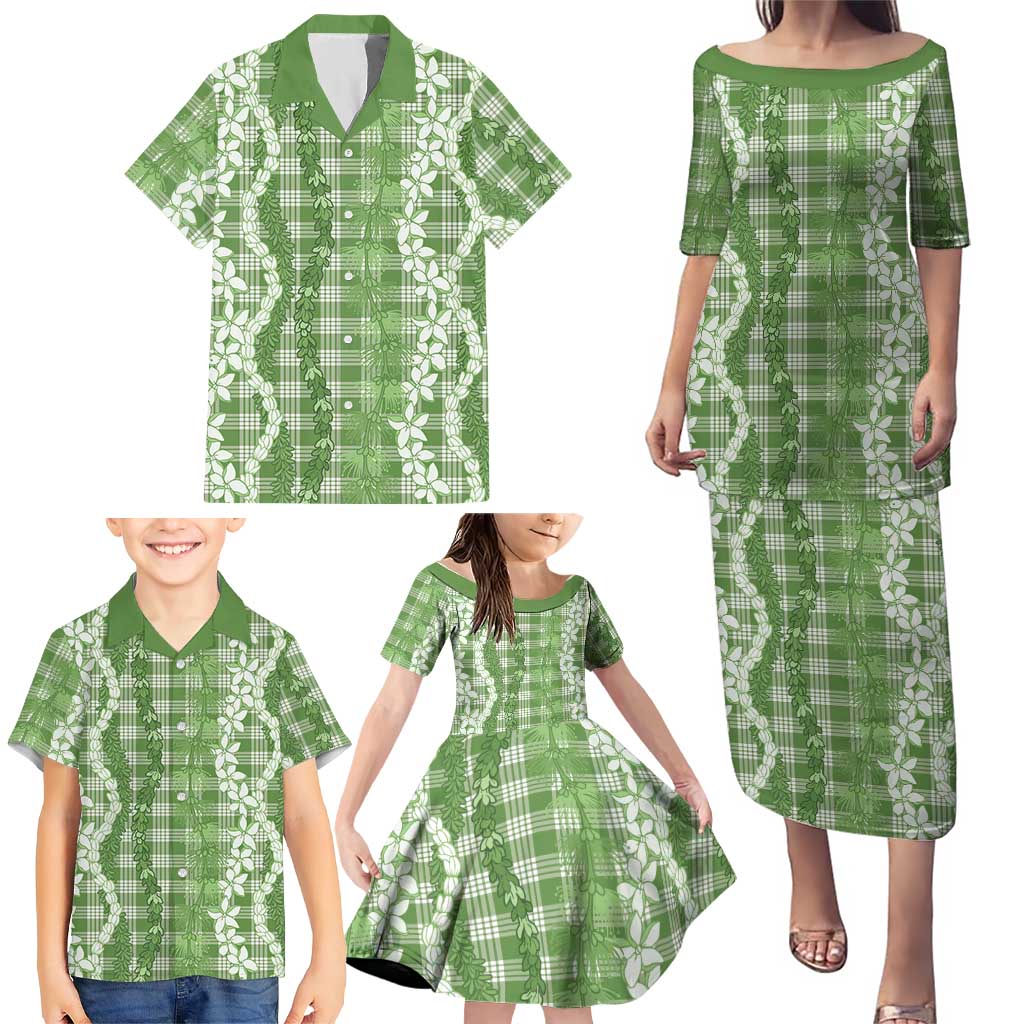 Hawaiian Ohia Lehua Lei Family Matching Puletasi and Hawaiian Shirt Plaid Palaka Omaomao Pattern LT9 - Polynesian Pride